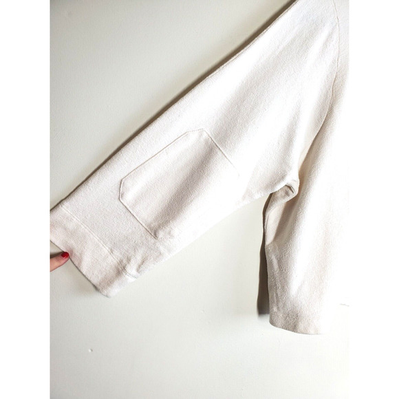 MADEWELL Womens Small Top Long Sleeve IVORY Cream Shoulder Button Elbow Patches - Picture 3 of 11